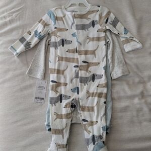 Carter's Dog Print 3 Piece Set - White, Gray, Blue, Brown Size 6